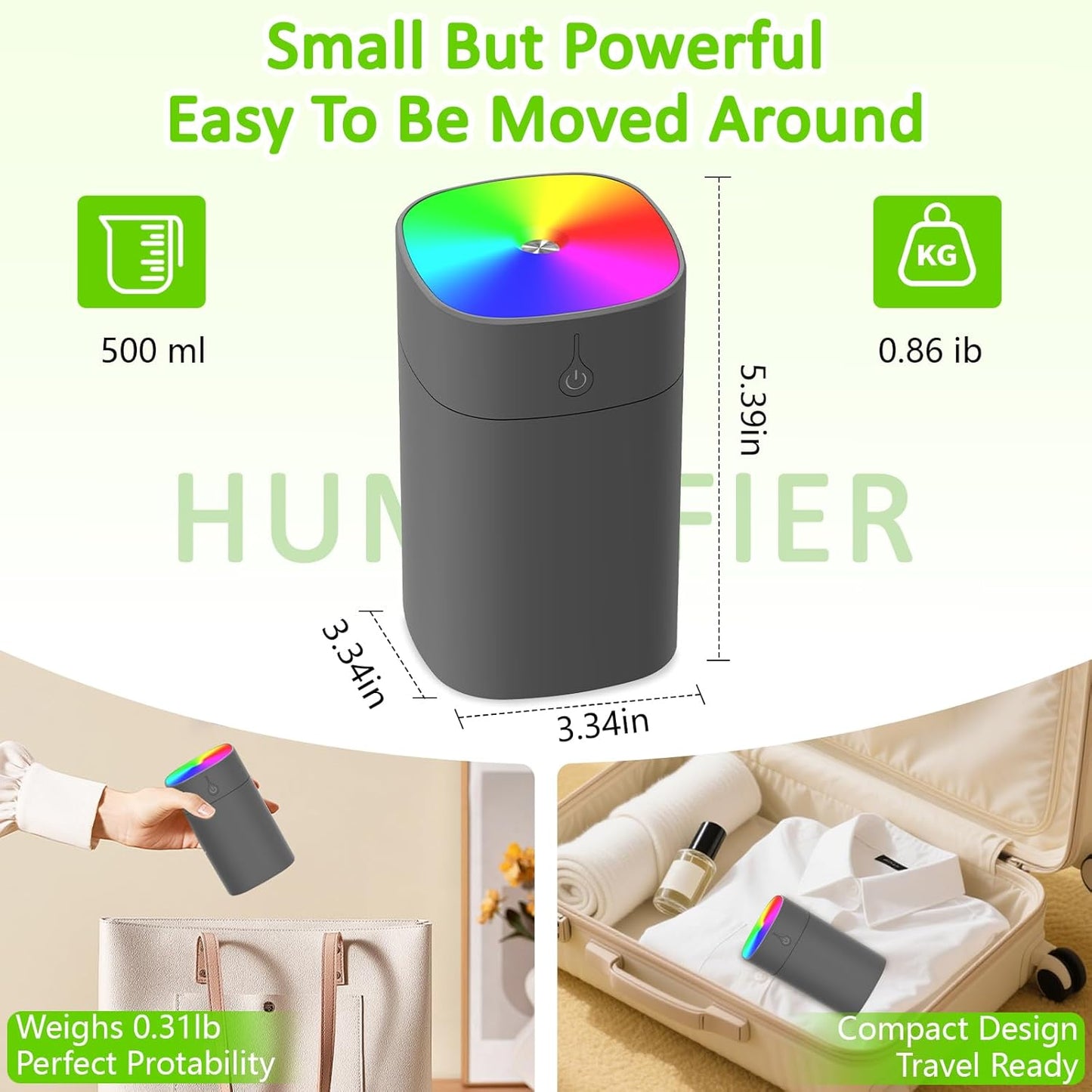 400ml Mini Humidifiers for Bedroom, Portable Aroma Diffuser