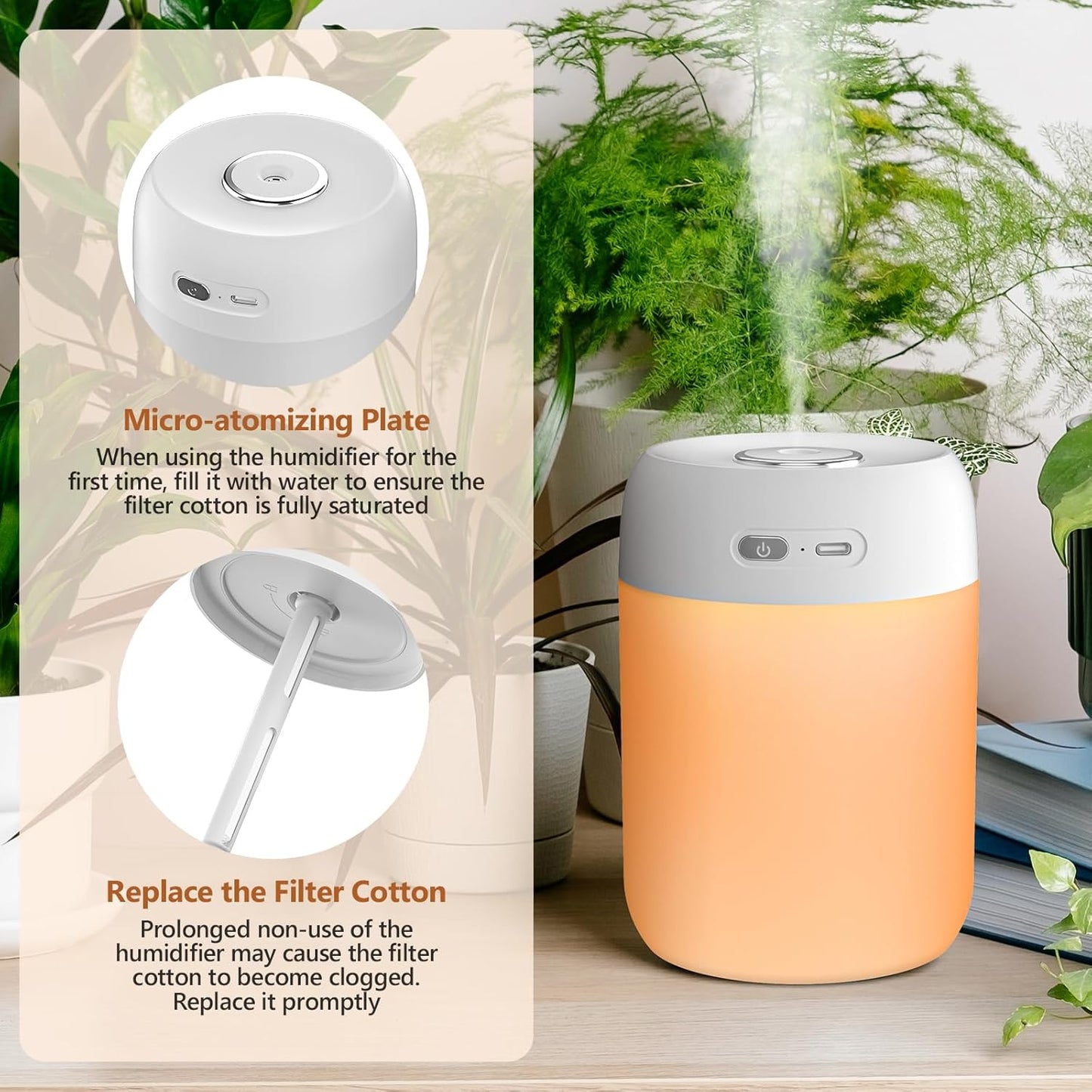 Portable Small Humidifier, 650ml Colorful Mini Humidifier for Bedroom, Office Desktop, Baby Room, Plants, Cool Mist Humidifiers(White)