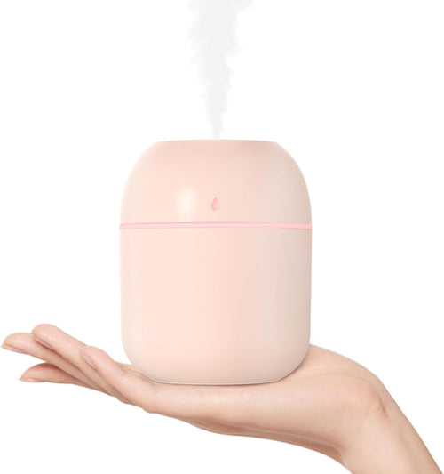Portable Small Humidifier, USB Personal Desktop Humidifier , 2 Mist Modes, Super Quiet(220ml, Pink)