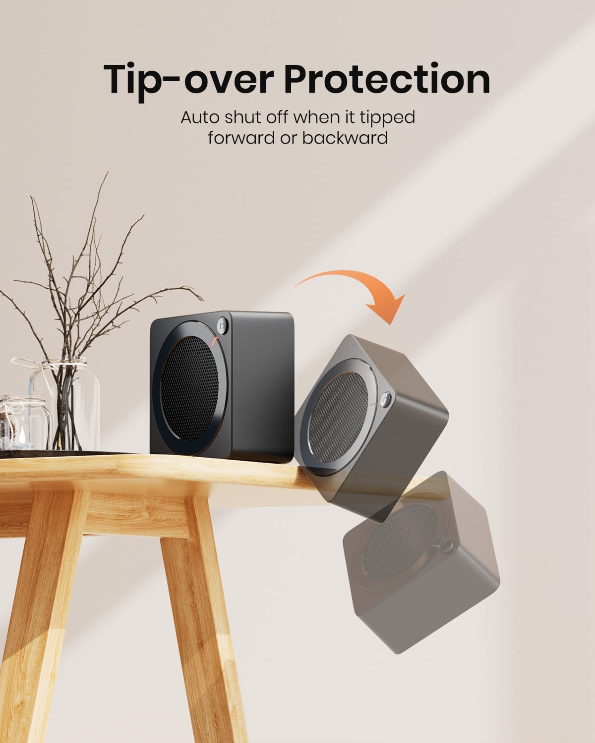 Mini Space Heater, Lightweight PTC Ceramic Fast Heating 500W Energy Efficient for Indoor Use