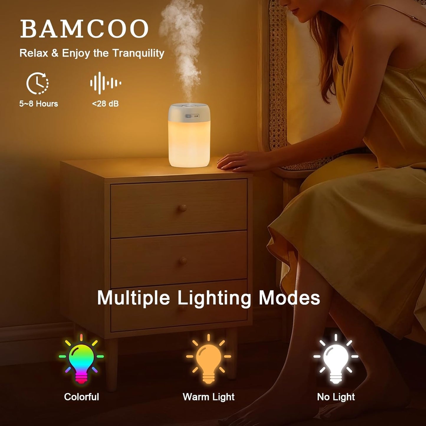 Portable Small Humidifier, 650ml Colorful Mini Humidifier for Bedroom, Office Desktop, Baby Room, Plants, Cool Mist Humidifiers(White)