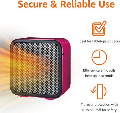 Ceramic Space Heater, Mini Heater for Office Desk, Portable Tent Heater (Indoor Use), 500 W