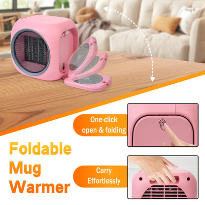 Desktop Space Heater With Hidden Mug Warmer, Electric Indoor Heater With Dual Heat Settings, Compact Personal Heater