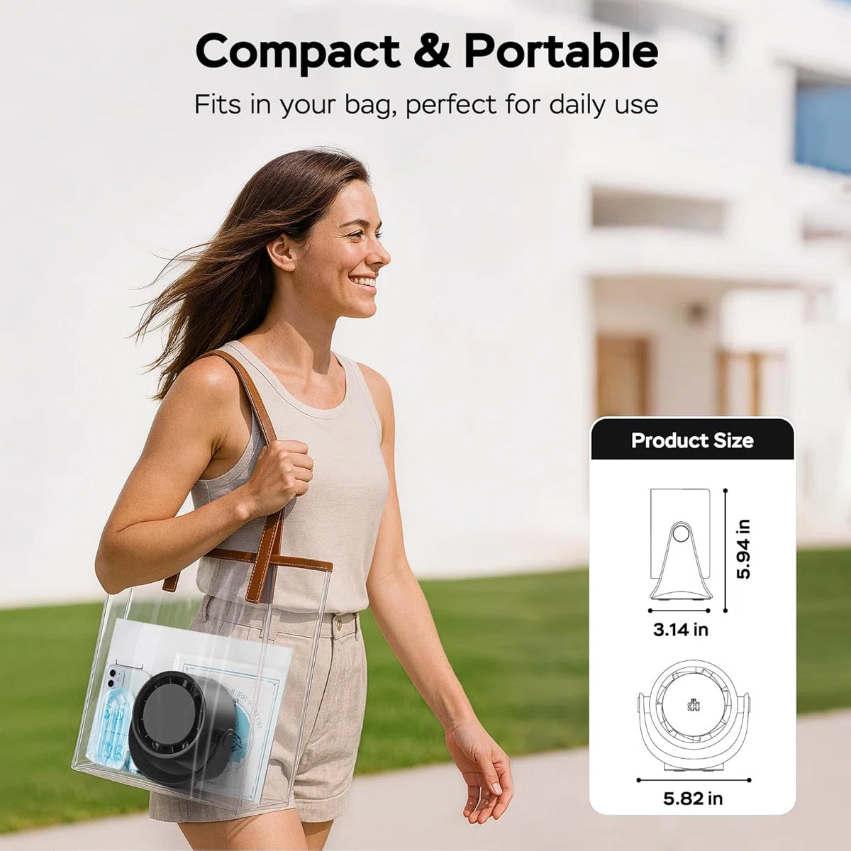 Portable Desk Fan - 5 Speed Rechargeable Battery Operated Fan, 4000Mah 17H Cooling