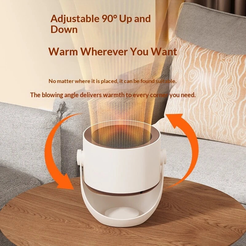 Intelligent Portable Desk Heater, Fast Heating Warm Air Blower with 90° Adjustable Angle